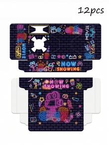 1/6/12pcs Disposable Movie Night Theme Snack Trays, Popcorn Food Drink Holder, Movie Night Snack Trays Boxes With Paper Food Trays For Cinema Movie Birthday Party, Movie Night Party Supplies, Home Food Tray Kitchen Decor