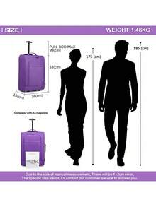 20-Inch Carry-On Suitcase, Lightweight Small Soft-Sided Trolley, 2 Wheels, Front Opening With Telescopic Handle, Suitable For Single Travelers, Men And Women, Weekend/Overnight Stay - 紫色 - 查看 4