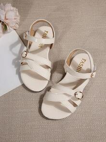 Children Fashion Outdoor Sandals Summer Square Toe Flat Shoes Strap Sandals New Style Girls Shoes Stylish Beach Slippers - Beige - View 3
