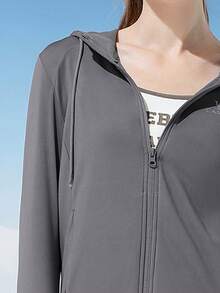 CAMEL CROWN Hooded Yoga Wear Jacket, Thin Fleece Skinny Fitness Clothing Tops Exercise Clothing Zip Cardigan - Sea Moon Gray - View 3