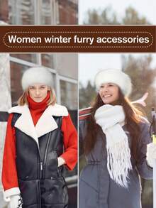 1pc Women Solid White Fuzzy Headband, Earwarmer Hair Band ,Empty Top Winter Fluffy Hat - Multicolor - View 4