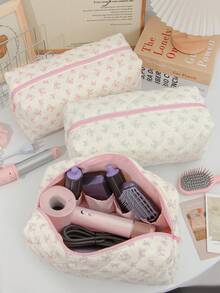 1pc Large Capacity Bow Hair Dryer Storage Bag With Multi-Pocket Cute Hair Tool Storage Bag Travel Carrying Organizer Bag Quilted Hair Dryer Storage Case Crimping Hair Tools Storage Bag Hair Straightener Storage Bag Flat Curl Iron Travel Organizer - Multicolor - View 1