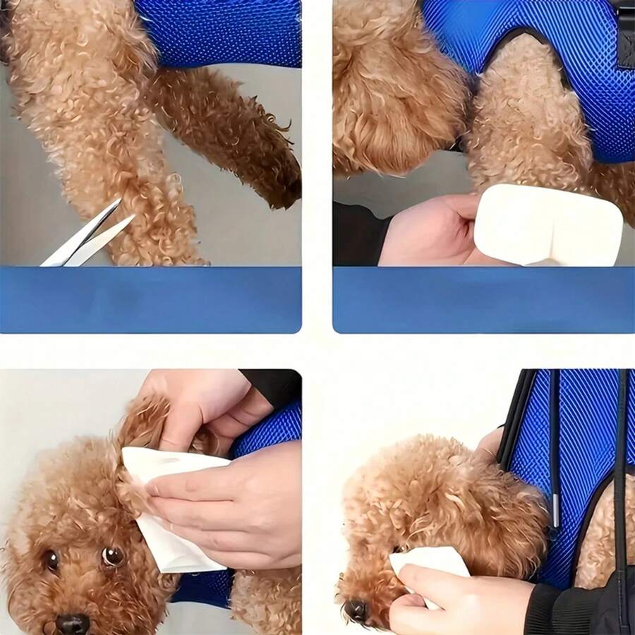 Hamaca de Aseo para Mascotas Cortauñas para Gatos y Perros Fijador Tipo Gancho de Peluche Alimentación Artefacto Anti-arañazos Bolsa de Sujeción Accesorios para Mascotas - Azul - Ver 1