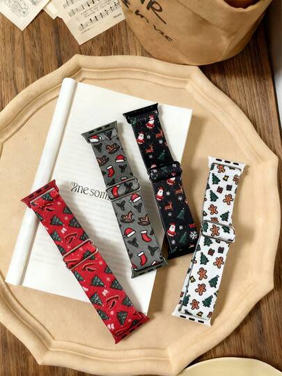Xmas Styles For Her! Stretchy Holiday Solo Loop Strap - Soft Nylon Elastic Band With Festive Designs For 38mm 40mm 41mm 42mm 44mm 45mm 46mm 49mm Women, Soft Nylon Elastic Strap Solo Loop Wristband Compatible With Apple Watch Series 11 10 9 8 7 6 5 4 3 2 1 SE Ultra ﻿