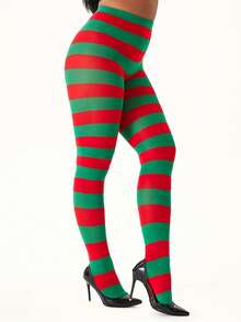 1 Pair Striped Tights/Thigh High Socks, Suitable For Cosplay, Parties, Halloween, Christmas, Music Festivals, Spring/Autumn/Winter