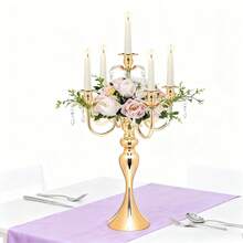 1pc Gold Candle Holder, 5-Arm Tabletop Candelabra, Suitable For Wedding Centerpiece Decor, Christmas Holiday Events, Party Decoration - Metal Structure - Gold - View 4