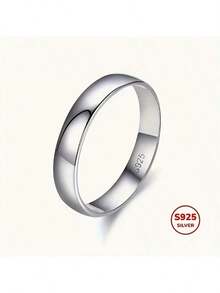 4mm Titanium Steel Plated S925 Silver Plain Ring, Non-Fading Wedding/Engagement Ring, Fashionable & Elegant Jewelry Gift, Eternal Style, Suitable For Casual Wear And Party, Christmas, Birthday, Holiday, Best Friend Gift - Silver - View 1