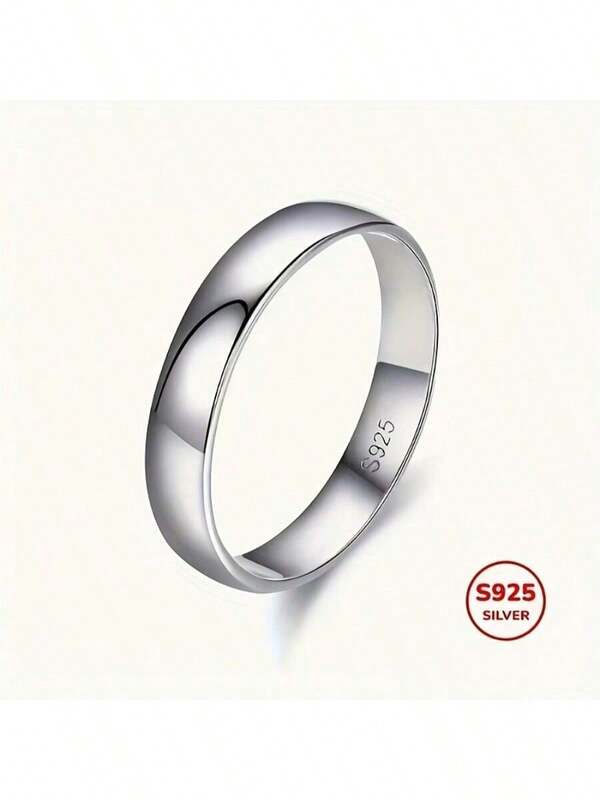 טבעת כסף חלקה מצופה פלדת טיטניום 4 מ"מ S925, טבעת נישואין/אירוסין שאינה דוהה, מתנת תכשיטים אופנתית ואלגנטית, סגנון נצחי, מתאים ללבוש יומיומי ומסיבה, חג המולד, יום הולדת, חג, מתנה לחבר הכי טוב