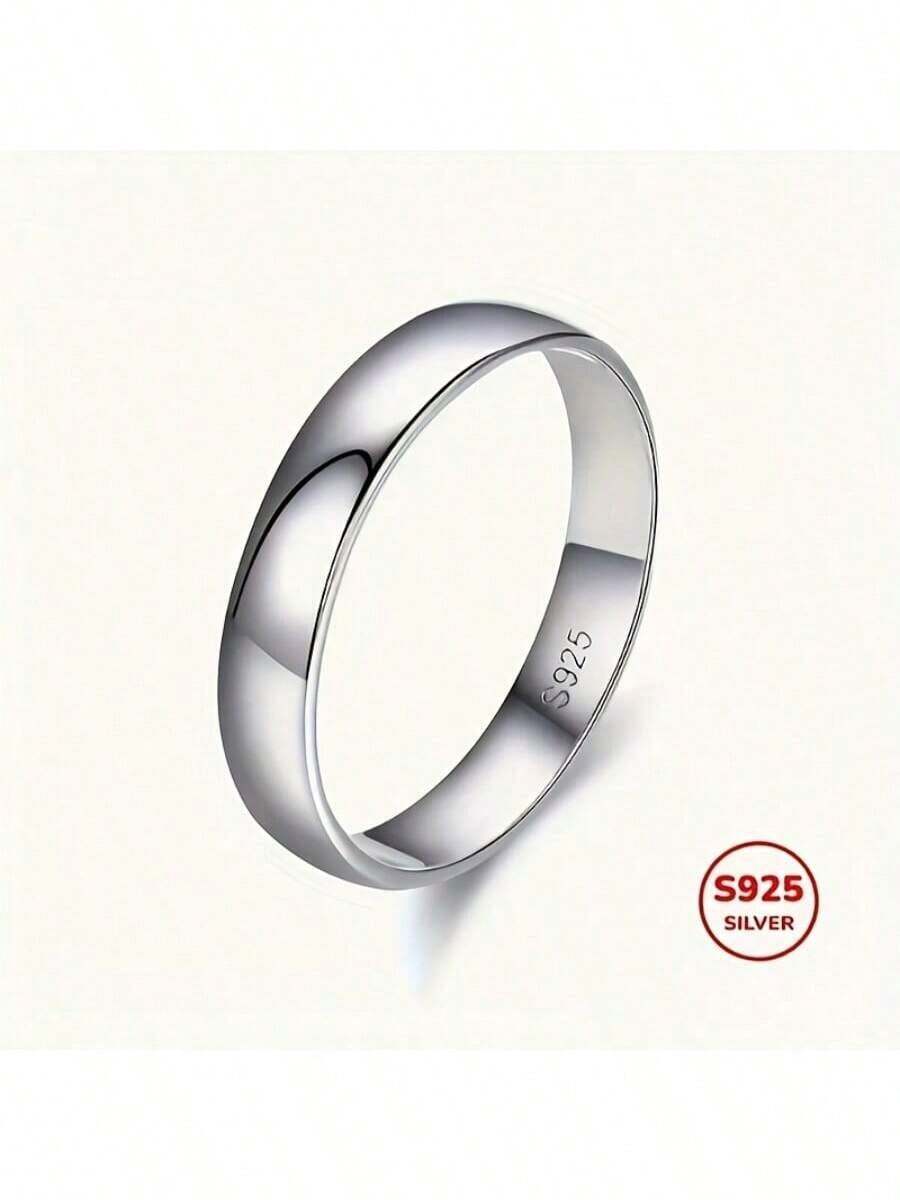 4mm Titanium Steel Plated S925 Silver Plain Ring, Non-Fading Wedding/Engagement Ring, Fashionable & Elegant Jewelry Gift, Eternal Style, Suitable For Casual Wear And Party, Christmas, Birthday, Holiday, Best Friend Gift - Silver - View 1