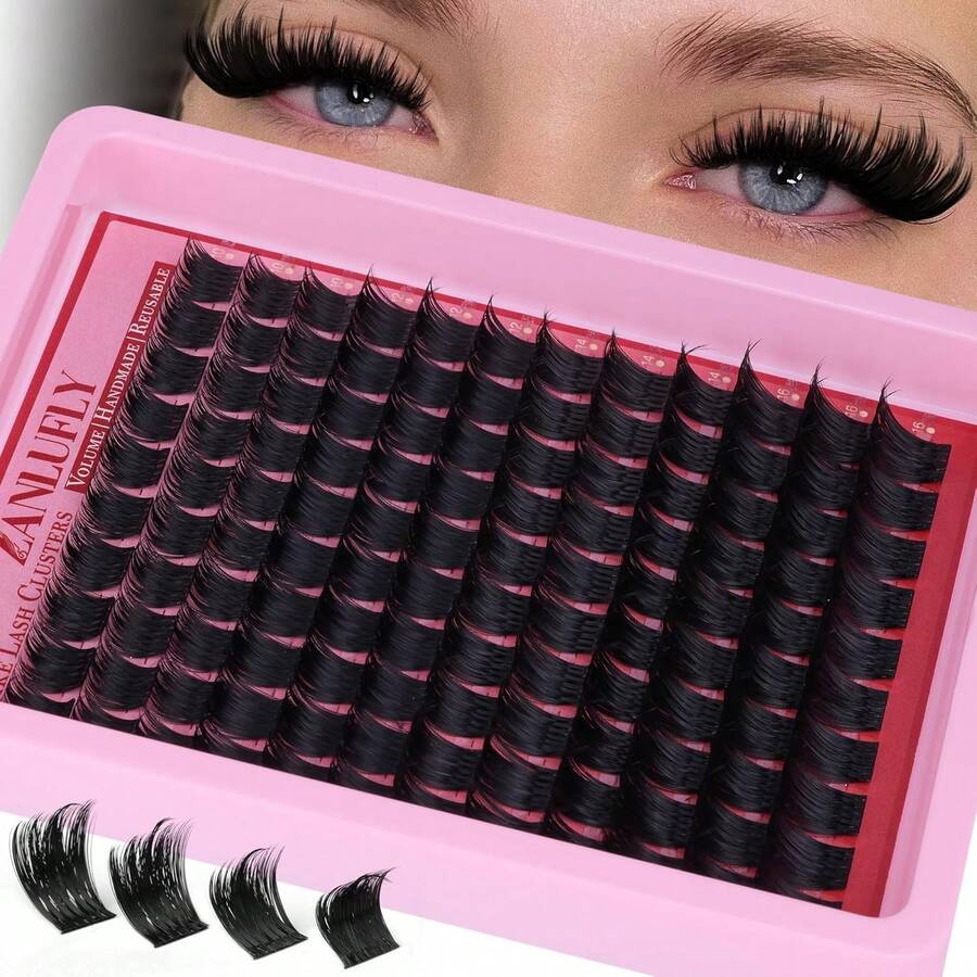 Zanlufly Volume Lash Clusters Spiky Eyelash Clusters 120 Pcs Thick Cluster Eyelash Extensions With Band 10-16mm Handmade Reusable Individual Eyelashes D Curly Lash Extension At Home - 貓眼 - 查看 1