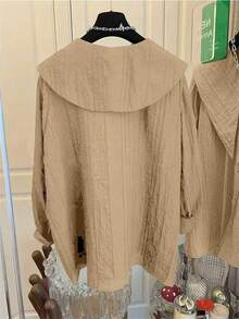 Black Pleated Long Sleeve Blouse Button Front Drawstring Detail - Polyester Washable Sailor Collar Fashion Women Shirt For All Season