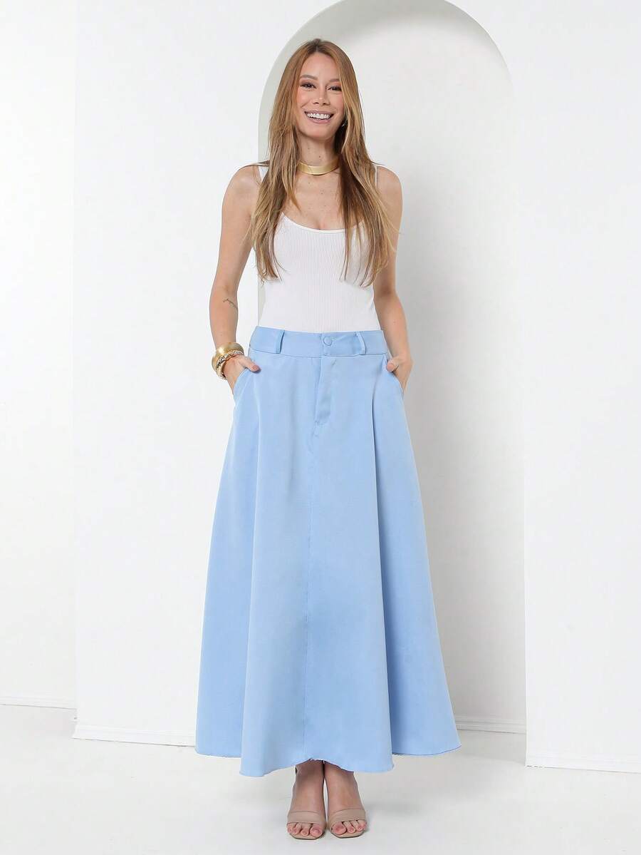 Tailored Skirt With Belt Loops (Without Belt) Code: 3010 - Baby Blue - View 1