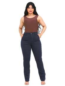 Malloy Women's Straight Twill Satin Social Tailored Trousers - Navy Blue - View 3