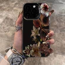 Funda de TPU con patrón floral oscuro para  16 Pro Max,  15 Pro Max/14/16 Plus/15/13 Pro/12/11/X/XR/XS Max, color plata anti-caída de negocios, funda protectora de PC de alta estética - Colores mixtos - Ver 2