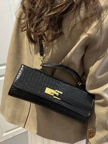 2025新款女士休闲小手提包，时尚复古托特包，多功能单肩斜挎包 - 黑色 - 查看 4