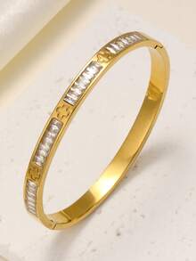 2pcs Luxury Sparkling Four-Leaf Clover Zirconia Stainless Steel Bracelet For Women, Suitable For Multiple Occasions