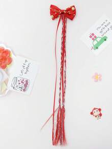 Clip de pelo con cadena de perlas doradas y lazo elegante para Navidad, clip de pelo de princesa para doble coleta, diadema con trenzas falsas con borlas, accesorio versátil para el atuendo navideño