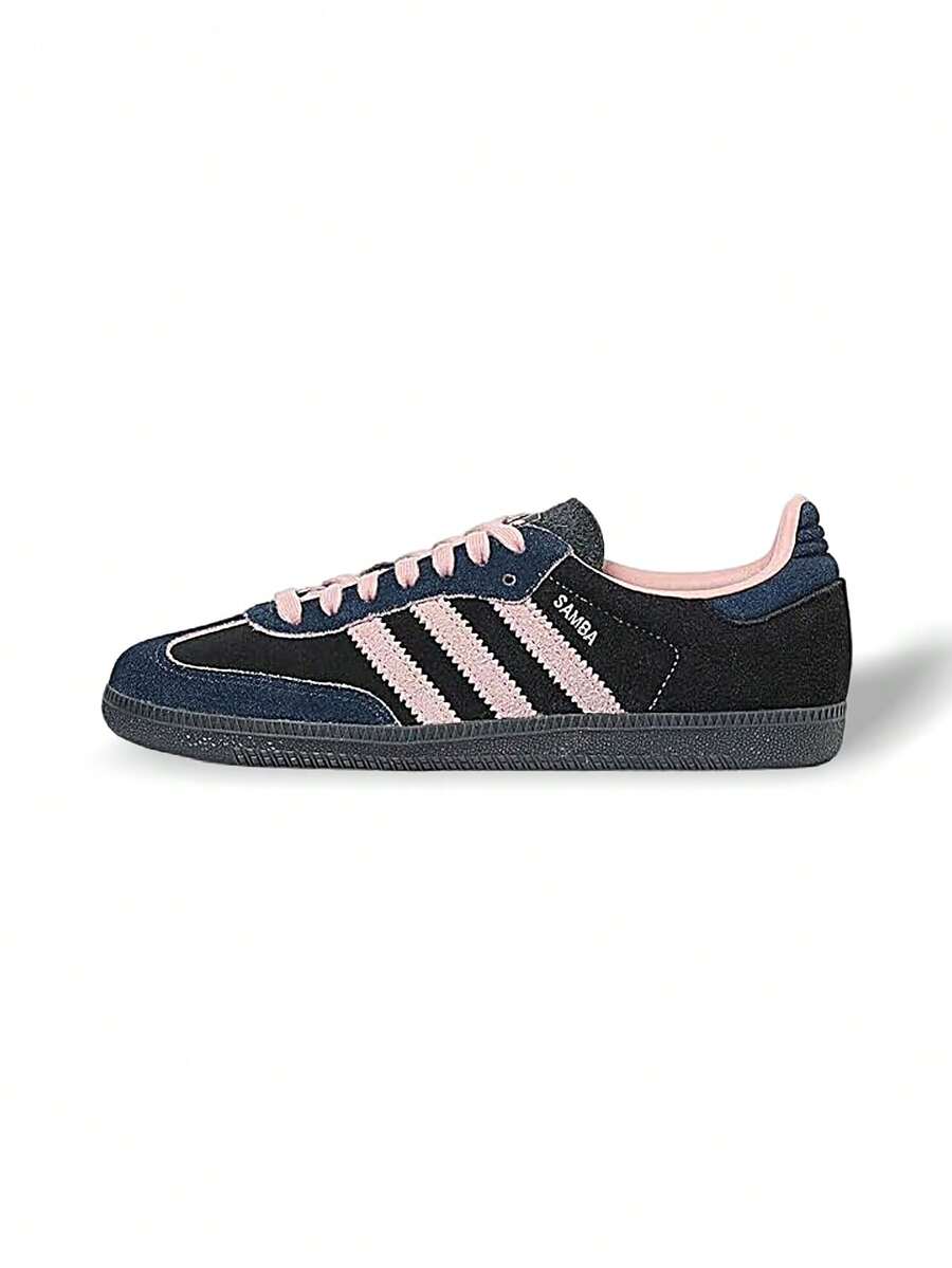 Adidas Giày thể thao Samba OG WW Casual thấm hút mồ hôi thoáng khí đa năng logo trơn dễ giặt nhanh khô thể thao ngoài trời chạy bộ hàng ngày đi học màu đen/hồng/xanh navy JI2679 - Đen/Hồng - Xem 1