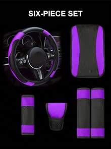 6 Pezzi Set Accessori Auto in Pelle PU, Coprivolante, Copri Console Centrale, Copri Freno a Mano, Copri Cintura di , Copri Bracciolo, Accessori Auto, Modanature Interni Automobile.