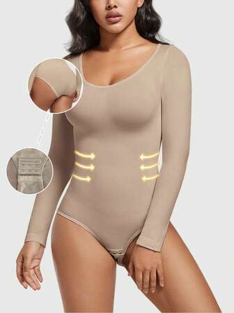 Långärmad sömlös shapewear för kvinnor, magkontroll och rumplyftning