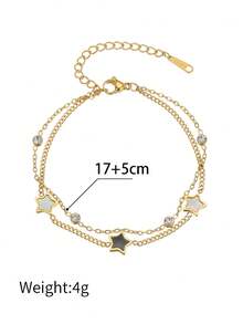 1pc Stainless Steel Gold Star & Shell Layered Bracelet, Minimalist Style For Women