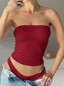 Camiseta Regata Sem Alça Sem Costura Sólida Elástica Ajustada para Mulheres Vaiaye, Regata Básica Sem Alça para Primavera/Verão, Elegante para o Dia dos Namorados