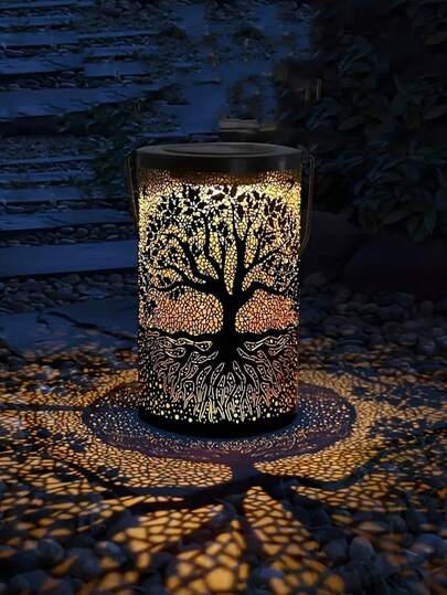 1pc Large Solar Powered Tree Projection Lantern, Suitable For RV, Garden, Yard, Balcony, Pathway, Lawn, Metal Solar LED Light, Great Gift For Family & Friends, Ramadan Decoration, Ramadan Lantern