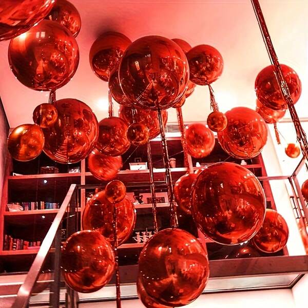 30pcs Shiny Red 4D Foil Balloons - 15 Inch, 10 Inch And 4D Size | Durable Party Decorations, Suitable For Weddings, Birthdays, Festivals, Anniversaries, Winter And New Year