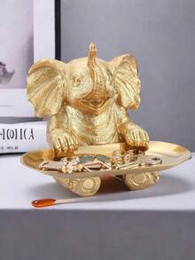 1 件树脂大象托盘装饰：可爱的动物雕像，可用作入口钥匙扣、客厅装饰托盘，用于存放珠宝和钥匙，是整理和送礼的完美家居装饰品