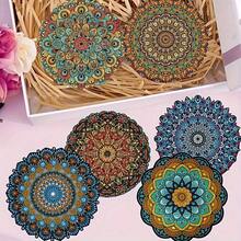 6pcs Mandala Flower Cup Coasters, Heat Insulation Coasters, Anti-Scald Placemats, Plate Coasters, Beverage Coasters, Anti-Slip Placemats - Multicolor - View 2