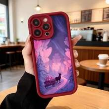 Phone Case With Black Border And Magical Forest Design In Purple And Pink Tones, Featuring Deer And Carriage, Ideal For Daily Use And Special Occasions Suitable For Apple Series Phones - Black - View 5