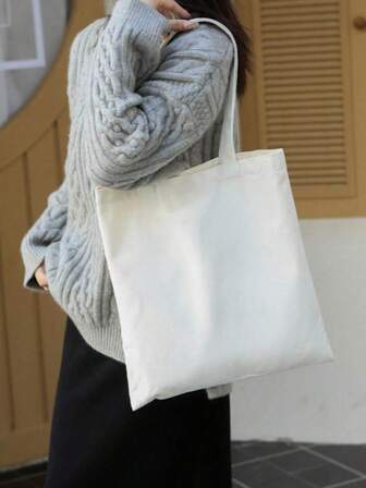 帆布手提袋 - 大容量可折叠可重复使用购物袋，适合女性和青少年女孩，纯色DIY手提袋，适用于学校、大学、工作、旅行和度假，便携轻巧的书包，适合日常使用，高中、初中、返校用品