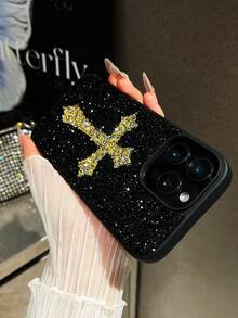 1pc Black Crystal Cross Luxury Vintage Gothic Style Phone Case For ICover 17 Pro Max - Gold - View 3