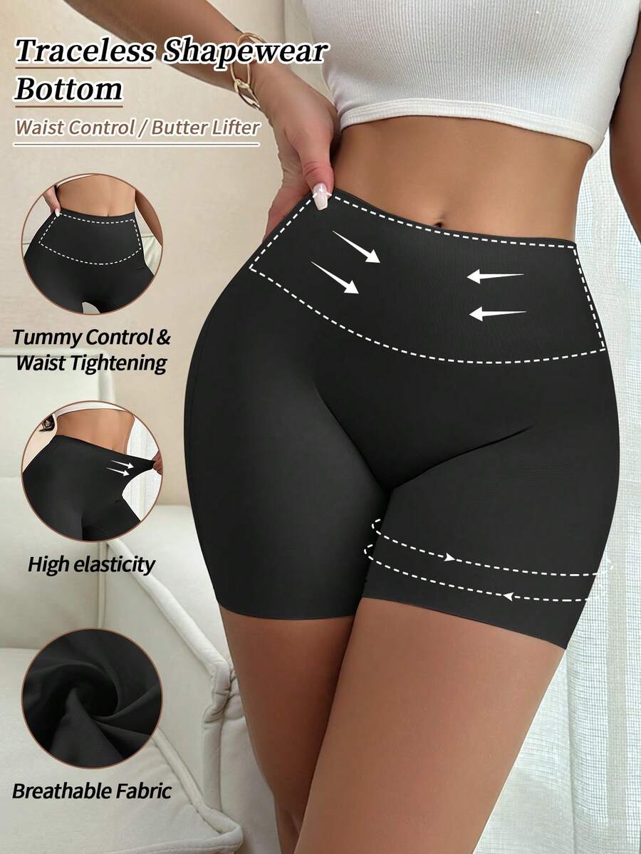 Women's Seamless Shaping Briefs, Dress Lining Shapewear Shorts, Tummy Control Butt Lifting Panties - Black - View 1