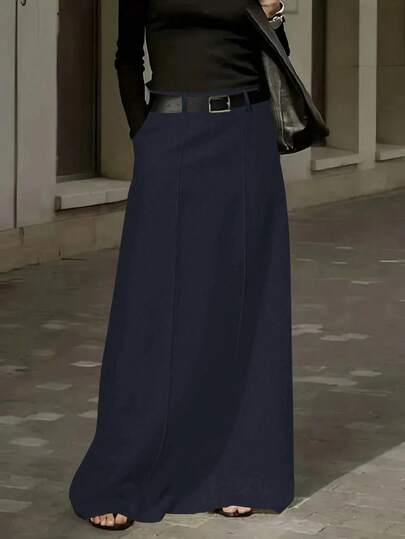 大码纯色休闲口袋百搭A字裙