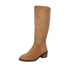 Botas de montar hasta la rodilla de ante con cierre lateral versátil, de estilo clásico vintage y tacón bajo para mujeres de talla grande