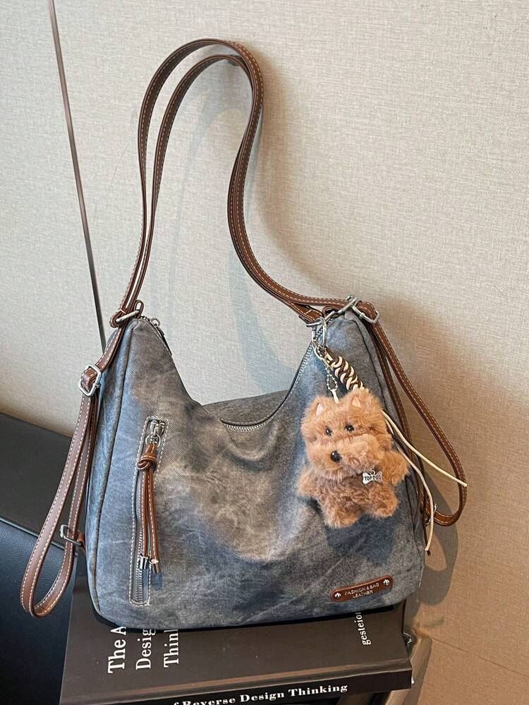 Merlard Retro 2025 Matte Texture Large Capacity Fashion Versatile Shoulder Bag, High-End Beach Bag, Tote Bag, Shopping Bag, Big Bag, Niche Texture Handbag, Zipper Dual Shoulder Strap Crossbody Bag - Blue - View 9