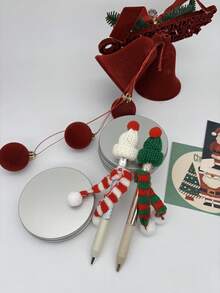 Mini bonnet tricoté et écharpe du Père Noël, petit costume de Noël pour stylo anamorphique DIY, décoration de fête de Noël, dîner. Stylo géométrique froissé, drôle, sensoriel, anti-stress, outil d'écriture à forme changeante
