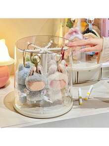 1-Pack 360° Rotating Storage Box For Plush Dolls (Suitable For Labubu), Acrylic Dust-Proof Collection Cabinet, Cylindrical Rotating Display Stand For Doll Pendants, Very Suitable For Monster Plush Toys (Dolls Not Included), Plush Toy Rotating Display Box | Toy Storage Organizer, Toy Display Box, Halloween Gift, Christmas Gift - Trắng (có thể xoay) - Xem 7