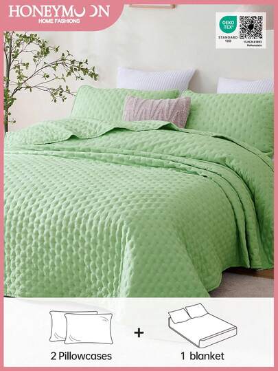 Bộ ga trải giường và vỏ gối bằng sợi microfiber khâu siêu âm (2 món = 1 chăn + 1 vỏ gối, 3 món = 1 chăn + 2 vỏ gối), chất liệu 100% polyester, kiểu dáng cổ điển, thanh lịch và thoải mái, nhẹ và mềm mại, thoáng khí và không co rút, phù hợp với các cỡ T/F/Q/K cho gia đình và ký túc xá, đạt chứng nhận Oeko-Tex, màu xanh lá nhạt.