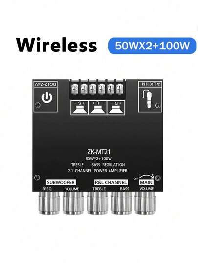 2.1-kanalig digital förstärkarmodul - High Fidelity-effektförstärkarkort med bas- och diskantkontroll, subwooferutgång, kompakt ljudmodul lämplig för gör-det-själv-högtalarprojekt
