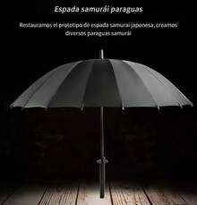 Paraguas SamuráI Negro Con DiseñO De Katana, 16 Varillas, Con Correa Para Hombro - Negro - Ver 4