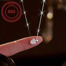 925 Sterling Silver Heart Pendant Necklace, Simple Clavicle Necklace For Women - Silver - View 6