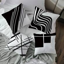 MEMNUN 4 件装黑白抽象几何条纹印花抱枕套【不含枕芯】，尺寸分别为 17.7*17.7 英寸（45*45 厘米）/ 19.69*19.69 英寸（50*50 厘米）/ 15.75*15.75 英寸（40*40 厘米），【单面印花】，现代简约涤纶抱枕套，适用于沙发、床、客厅、卧室、汽车、办公室、酒店装饰，是馈赠亲友的完美礼物，四季皆宜。 - 彩色 - 查看 9