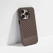 Pink & Brown Polka Dot Phone Case, Cute Aesthetic Y2K Style, Compatible With 17/16/15/14/13/12/11 Pro Max - Brown - View 4