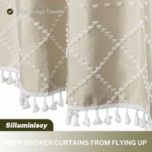 White Boho Shower Curtain Fabric Shower Curtains With Tassel 72x 72 Modern Textured Shower Curtain Farmhouse Minimalist, Tufted Striped Shabby Chic, Resistant Cloth Curtain Bathroom - 米白色 + 72W x 71.7L 吋(1 片) - 查看 4