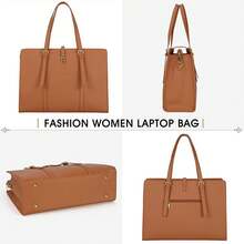 Laptop Bag For Women 15.6 Inch Leather Laptop Tote Bag Waterproof Work Shoulder Bag Lightweight Computer Tote Bag Professional Women Business Office Bag Large Travel Handbag Black - màu nâu - Xem 6
