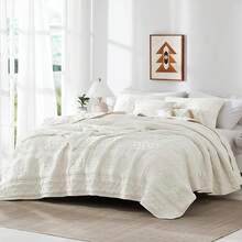 Blue Quilt King Size Bedding Sets With 2 Pillow Shams, Lightweight Soft Bedspread Coverlet, Quilted Blanket Thin Comforter Bed Cover All Season, 3 Pieces, 104x90 Inches, All - Season Bedding - 波希米亞象牙(黃調) - 查看 2