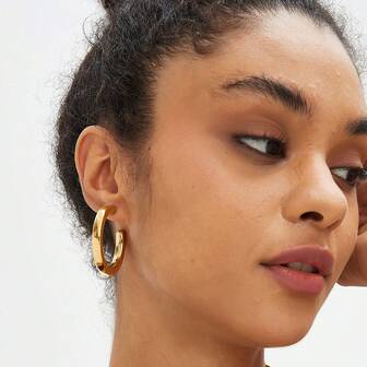 1 Pair Stainless Steel Metallic Hoop Thick Glossy Big Small Earrings C-Shaped Hollow Hoop Earring For Women