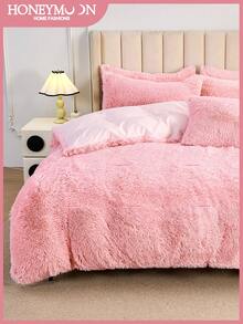 1件装超柔软毛绒被，冬季超级柔软保暖，羽绒替代寝具，奢华毛绒冬季寝具，适合所有体型，通过Oeko-Tex认证 - 粉色 - 查看 2